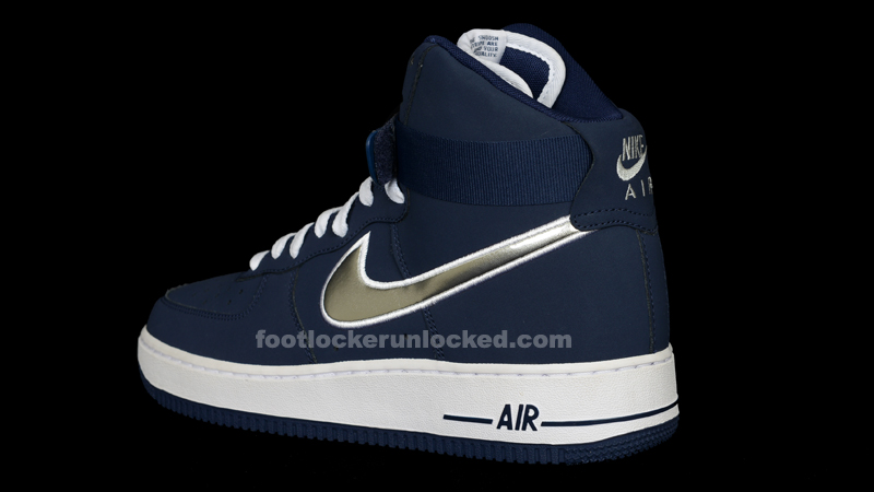 navy blue and yellow high top air force ones